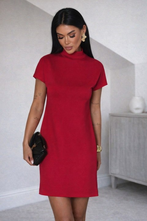 Czerwona sukienka dzianinowa z golfem KLER WALENTYNKI JAKOŚĆ PREMIUM