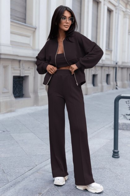 Czekoladowy komplet MISTY bomberka + szerokie spodnie