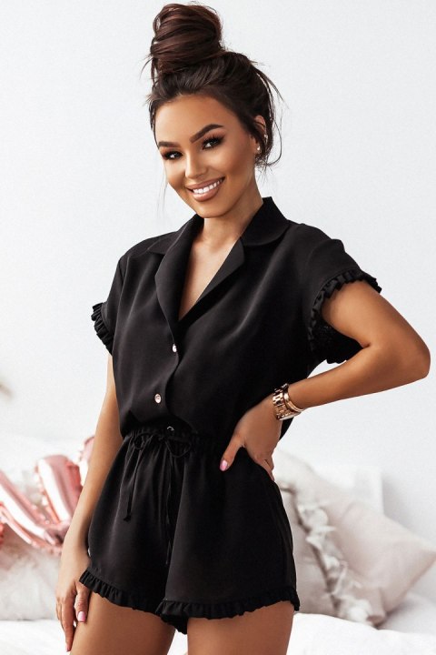 Piżama Damska Holly czarna- komplet nocny 100% wiskoza, produkcja Polska